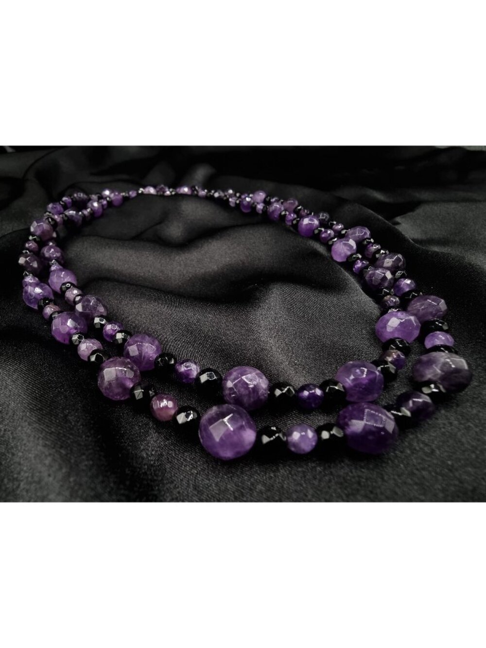 Jay King Mine Finds Amethyst & Onyx Long Necklace With 925 Sterling Silver Hook